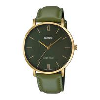 Casio MTP-VT01GL-3B Men's Minimalist Gold Tone Green Leather Band Green Dial 3-Hand Analog Watch