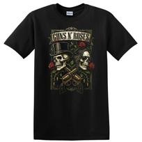 Skull Roses Guns Crossed Revolvers Retro Rock T Shirt Heavy Metal Tee XS black