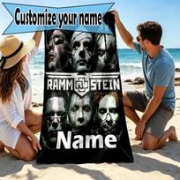 Custom Name Personalized Rammstein Print Beach Towel, for Trip Camping Beach Party Home Decor, Birthday Gift for Family & Friends 70cmx140cm(27x55inch) black