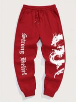 Dragon-goth Men Sweatpants Pocket Gothic Strong Belief Motif, Leg White Dragon Art Print, Side Pocket Drawstring Jogger Pants for Urban Street Looks 3XL violetinė