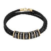 Individualizuoti vardai Vyriškas odinis apyrankė Pintas odinis apyrankė Individualizuotas šeimos vardų apyrankė Personalizuota dovana Tėvo dienai 1-2 names&17cm black
