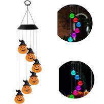 Halloween Solar Wind Chimes Color Changing with 6 LED Pumpkin Waterproof Lights by Solar Powered Suitable For Holiday Party 1PC black