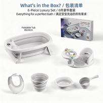 Foldable Baby Bathtub Set, Thickened Large Bath Tub, Home Supplies for Newborn Kids Temp Display - Gray 6pcs white
