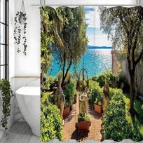 Garda Lake Landscape Vibrant Greenery Lakeside Nature Landscape Mediterranean Park Shower Curtain, Bathroom Decorative Shower Cu 90*180cm gray