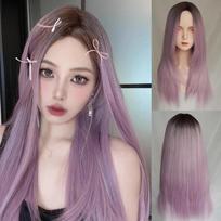 Ilgas sintetinis moteriškas purpurinis mišrus perukas vidurinė dalis Lolita Cosplay natūralus pūkuotų plaukų karščiui atsparus perukas kasdieniniam vakarėliui #1 gray