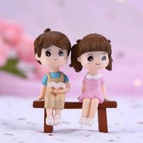 3Pcs Miniature Resin Micro Landscape DIY garden Ornaments Reading Stool Couple Ornaments Micro Landscape Decoration brown