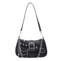 Y2K Star Rivet Shoulder Bag Spicy Girl Retro Motorcycle Bag Trend Locomotive Pack  Girls Style 1 gray