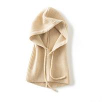 Vilnos kašmyro megzta kepurė su gobtuvu Šalikas Elegantiškos kepurės Kepurės-baretės Moterys Vyrai Žiemos Kaklo šildytuvas Balaklava Galvos apdangalas Kepurės Unisex beige