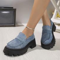 205 New Women Chunky Heels Loafers Fashion Crystal Slip on Platform Shoes Woman Gothic Thick Bottom Shallow Denim Pumps Mujer 35 šviesiai mėlyna spalva