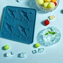 1PC Shark Silicone Ice Mold 4-grid Silicone Non-stick Tray, Suitable for Making Ice Cube, Chocolate and Cookie Molds blue