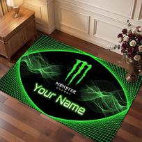 Monster Energy Personalized Crystal Velvet Carpet, Customized Name Text Soft Anti‑Slip Rug for Living Room Bedroom 40cmx60cm green