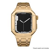 Prabangus nerūdijančio plieno modifikavimo rinkinys Apple Watch 11 10 9 8 7 46 45 41, metalinis dėklas iWatch 6 5 4 3 SE 44 40, apyrankių rinkinys 46mm-Series 11 10 auksas