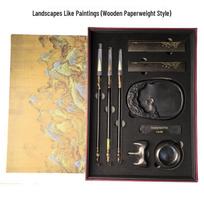 A Thousand Miles of Rivers and Mountains: Deluxe Calligraphy Set with Inkstone, Brush, Pen, Ink, and Paper - Perfect High-End Gift Box beige