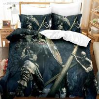Dark Souls 3 Bedding Set Single Twin Full Queen King Size Bed Set Adult Boy Bedroom Duvet Cover Sets 3D Print Anime EU Single 135*200cm/53x79in 3pcs gray