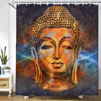 Bathroom Shower Curtains Buddha Statue Bamboo Bath Screens Home Decor Waterproof Polyester Fabric  With Hooks 240x180xm W90xH180cm orange