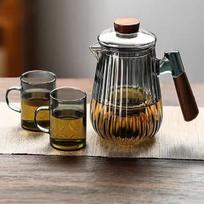 ZISIZ Glass Teapot with Wooden Handle and Filter gray