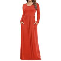 Women's Fashion Casual Color Round Neck Long Sleeve Extra Long Dress With Pockets L šafranas