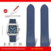 23mm 25m Cartier santos100 Santos silikoninės gumos laikrodžio dirželis santos 100 Metalinė sagtelė laikrodžio juosta vyrams Juodas mėlynas minkštas apyrankė Width 23mm gray