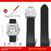 23mm 25m Cartier santos100 Santos silikoninės gumos laikrodžio dirželis santos 100 Metalinė sagtelė laikrodžio juosta vyrams Juodas mėlynas minkštas apyrankė Width 23mm white
