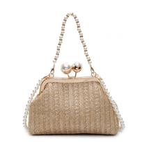 Aukštos kokybės madinga moteriška pintinė rankinė 2026 m. vasaros naujiena Retro perlų grandinėlės peties crossbody rankinės Elegantiškos moteriškos išskirtinės rankinės (20cm<Max Length<30cm) chaki