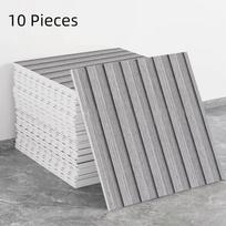 10PCS Realistic Texture Wood Grain Wall Tiles 2D Flat Self Adhesive Wallpaper  Living Room Style B gray