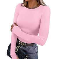 Women's Fashion Loose-Fit Round Neck Color Long-Sleeve Top XL rožinė