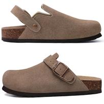 Comwarm Women'S Suede Clogs With Adjustable Strap Cork Footbed Leather Mules Slippers Unisex Outdoor Comfortable Potato Shoes 37 black