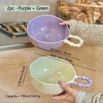 23.67oz Macaron Handle Bowl, Colorful Dopamine Style, Ceramic Tableware, Dessert Bowl/Salad Bowl/Yogurt Bowl/Cereal Bowl/Ice Cream Bowl, gray