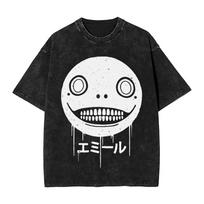 Summer Nier Automata 2b Manga Style Washed T Shirts Streetweart Oversized Unisex Couples Washed Retro Fashion High Quality Tops S black