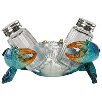 Coastal Crab Salt and Pepper Shaker Set with Holder Distressed Teal Resin Kitchen Countertop Decor Gift gray