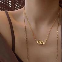 Double Layer Arc De Triomphe Pendant Necklace Women Minimalist Elegant Locket Chain Necklace brown