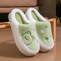 Cute cartoon frog cotton slippers autumn and winter home indoor non-slip piled warm couple fluffy slippers 36-37 white