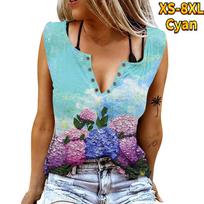 Women Tanks Sexy V Neck Sleeveless Summer Tops Vest 3D Print Light Blue Flowers Tops 5XL šviesiai mėlyna spalva