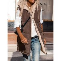 Solid color hooded cotton-padded vest double-sided wear slim-fit temperament cardigan jacket top XXL tamsiai ruda spalva
