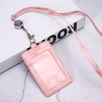 PU ID Card Holder Transparent Badge Holder With Card Slot Three Fold Card Holder Marble Patterned Neck Hanging Card Sleeve rožinė