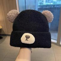 Autumn Winter Bear Hat Women'S Teddy Curly Plush Bear Ears Milk White Mouth Nose Patch Fabric Ruffled Thick Ribbed Hat Student Soft Girly Face-Light juoda