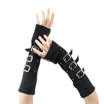 Wasteland Style Fashion Dopamine Black Abi Sleeve Set Women's Half Cut Open Finger Gloves Metal Buckle Dark Punk Ins One Size black