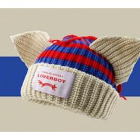 1 vnt. Moteriška šilta kepurė Beanie Hast, Korėjietiško stiliaus saldi su lapės ausimis dryžuota megzta kepurė su raidės pleistru, Tinka lauko veiklai One Size smėlis