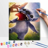 Disney Stitch eating apple oil painting digital painting art kit handmade diy painting home decoration gift 30x40cm gray