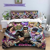 JoJo's Bizarre Adventure Patterned Pillowcase & Duvet Cover Set 3-Piece Anime Bedding Decor Great Gift for Fans YUN6516 EU Single 135*200cm/53x79in 3pcs gray