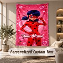 Miraculous Ladybug Tapestry, Personalized Custom Text, Wall Hanging Tapestry For Living Room Home Wall Decor 150cmx200cm pink