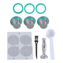 Stainless Steel Coffee Capsule Refillable Coffee Pods with Tamper and Spoon Reusable Coffee Filters for Coffee Machine gray