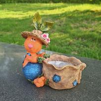 Carrot Farmer Resin Planter: Cute Animal Flower Pot for Outdoor Decor 30*15*27 cm brown