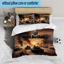 World Of Tanks Epic Battles 3PCS Bedding set,Ideal for 1pc Duvet Cover And 2pcs Pillowcases Perfect for Fan gift,Ideal for Bedroom, Dormitory 135cmx200cm black