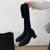 Fashion High Heels Women Thigh High Boots  Autumn Winter Pearl Elastic Fabric Slim Sock Long Booties 35 juoda
