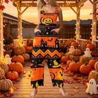 Women's Halloween Print Loose Fit Retro Bib Overalls Jumpsuit for Casual Wear XXXL black