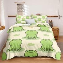Animal Frogs Duvet Cover Set King Queen Size Green Lovely Cartoon Frog Bedding Set Boys Toad 2/3Pcs Polyester Comforter Cover EU single(135x200cm) beige