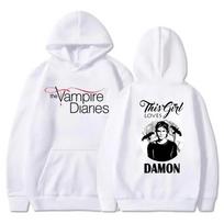Vampyrų dienoraščiai Hoodies Mados Asmenybė Su Gobtuvu Džemperis Laisvas Kasdienis Lauko Ilgomis Rankovėmis Megztinis S white