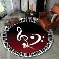 Piano Black White Key muzikos simbolių srities kilimėlis, apvalus kilimas svetainės miegamojo sofos pėdų pagalvėlės dekorui Neslystantis grindų kilimėlis, dovana 80x80cm