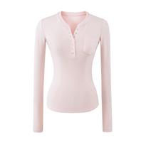 Women's Spicy American Button-Down Stand-Up Collar Faux Cashmere Slim Fit Base Layer Long Sleeve Top for Fall/Winter Small šviesiai rausvos spalvos